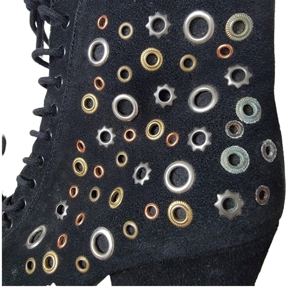 Seychelles Black Suede Platform Bootie Studded Chunky Heel Lace Up 90s Y2K 8 - Picture 8 of 14